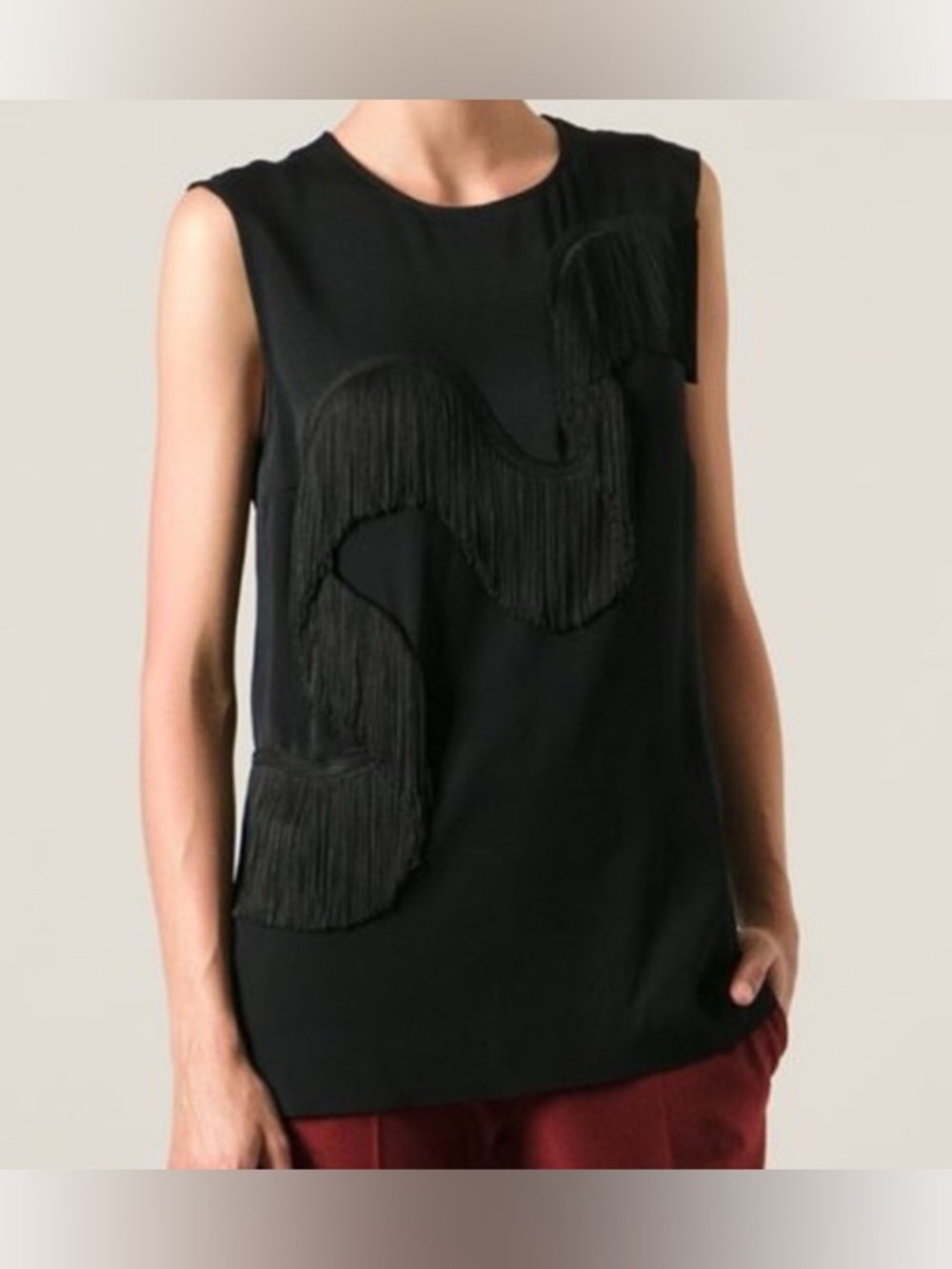 STELLA MCCARTNEY sleeveless black fringe detail women's top